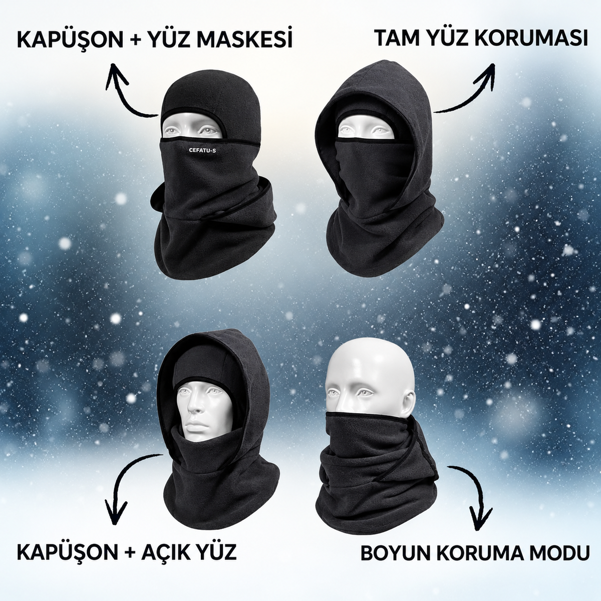3'Ü 1 Arada Termal Balaklava - Kapüşon, Yüz Maskesi & Boyunluk